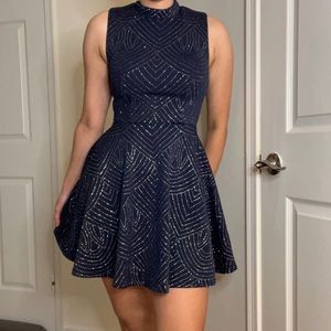 Blue Silver Glitter Cocktail Homecoming Dress